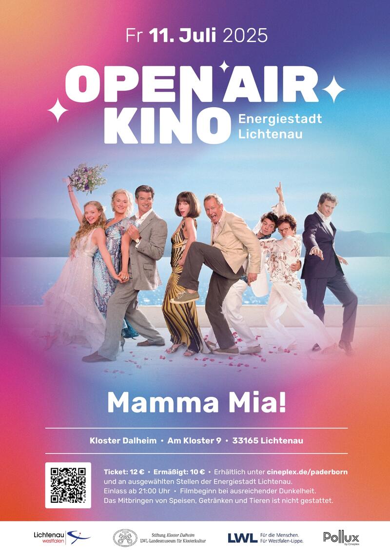 Plakat Open Air Kino Dalheim 2025 ;Mamma Mia Plakat Open Air Kino Dalheim 2025 ;Mamma Mia